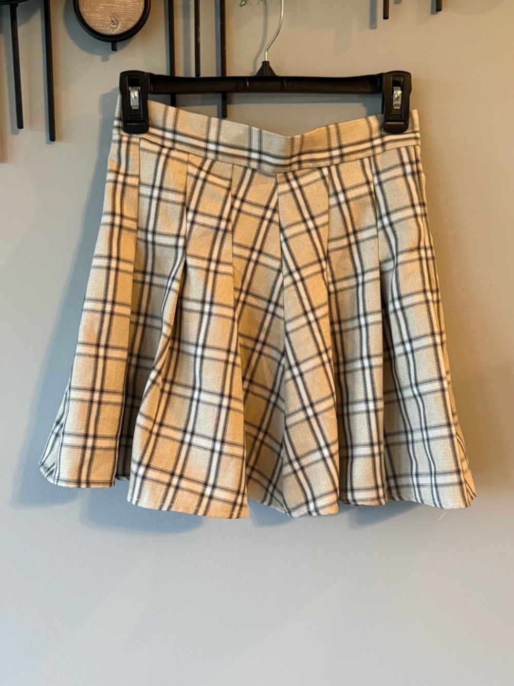 Blu Pepper Beige Plaid Skater Skirt